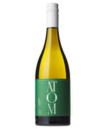 Atom Chardonnay with dark green label and white writing 