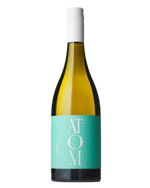 Atom Pinot Gris with a blue/green label and white writing 