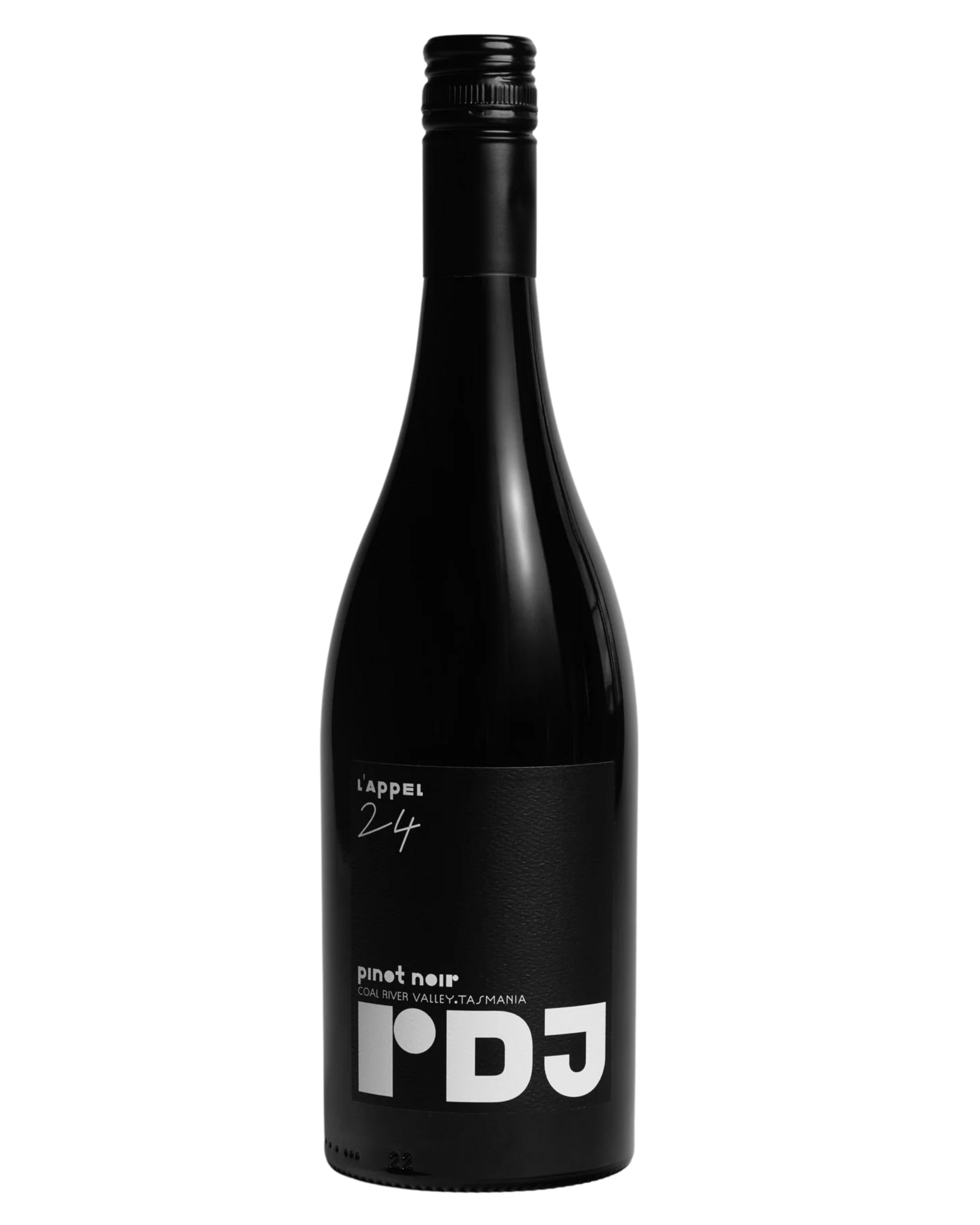 Lappel RDJ Pinot Noir with simple all black label and bold white writting