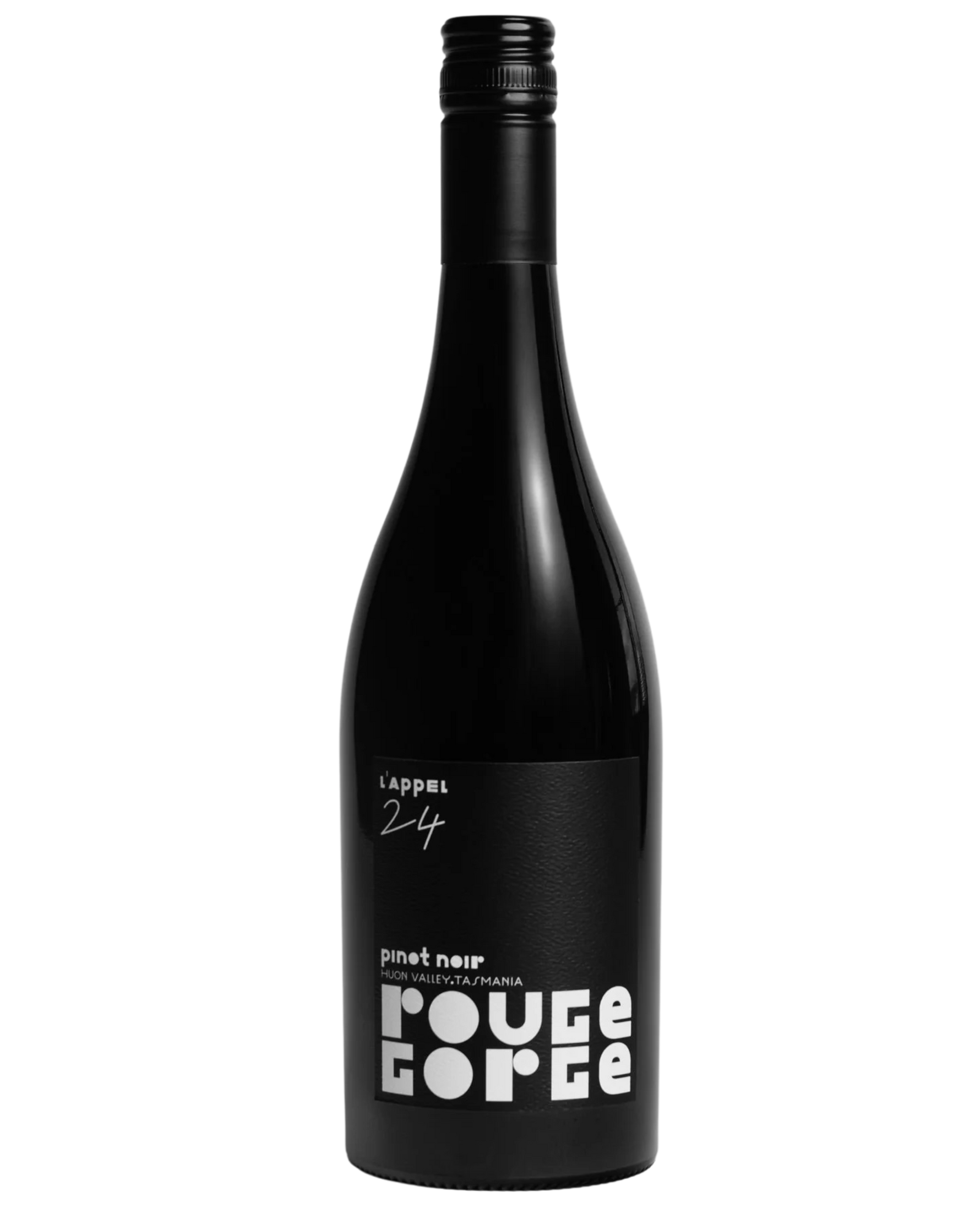 Lappel Rouje Gerge Pinot Noir with simple all black label and bold white writting