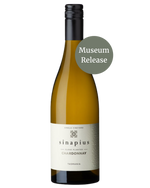 Sinapuis Chardonay 2019 with all white label and black writing museum release