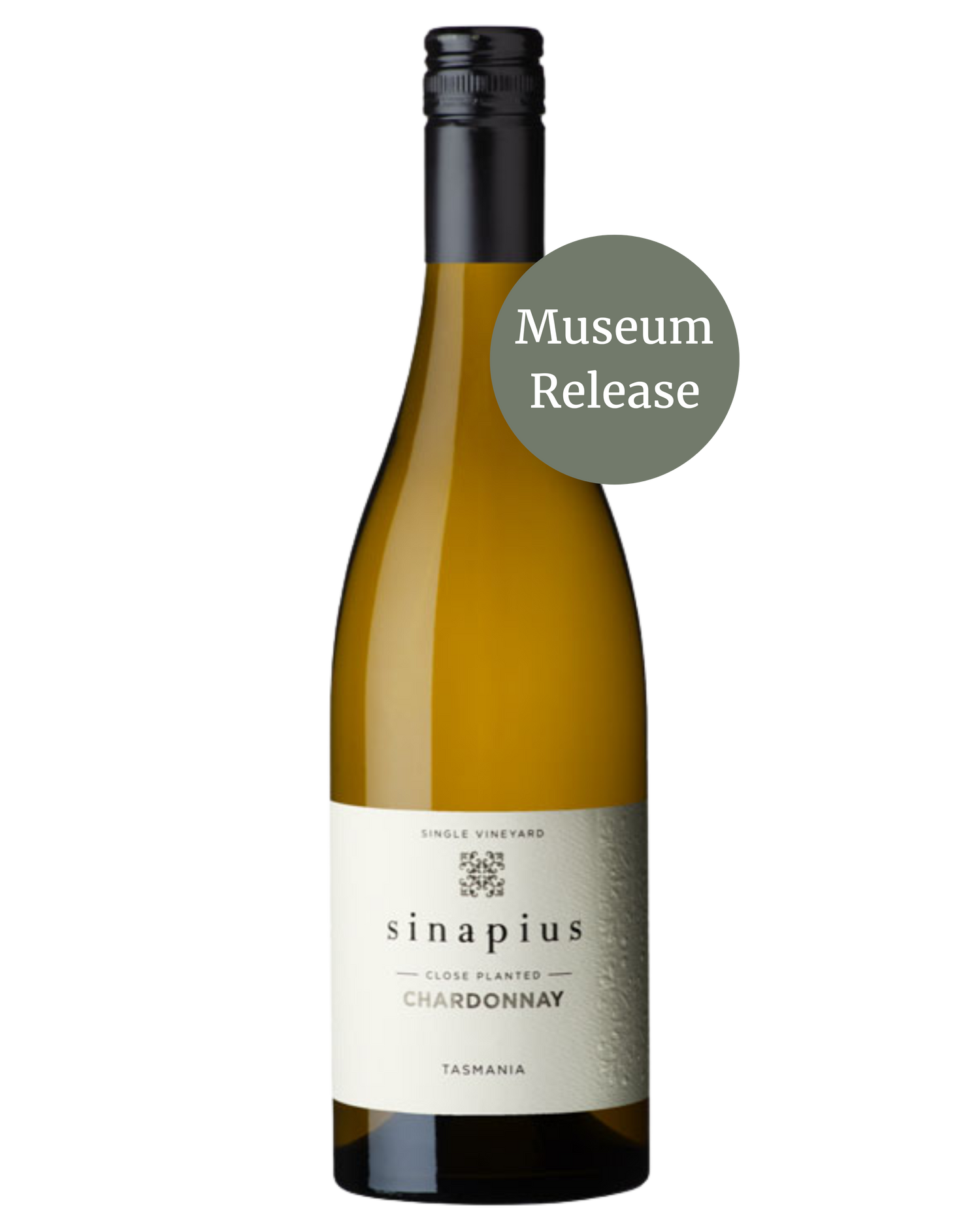 Sinapuis Chardonay 2019 with all white label and black writing museum release