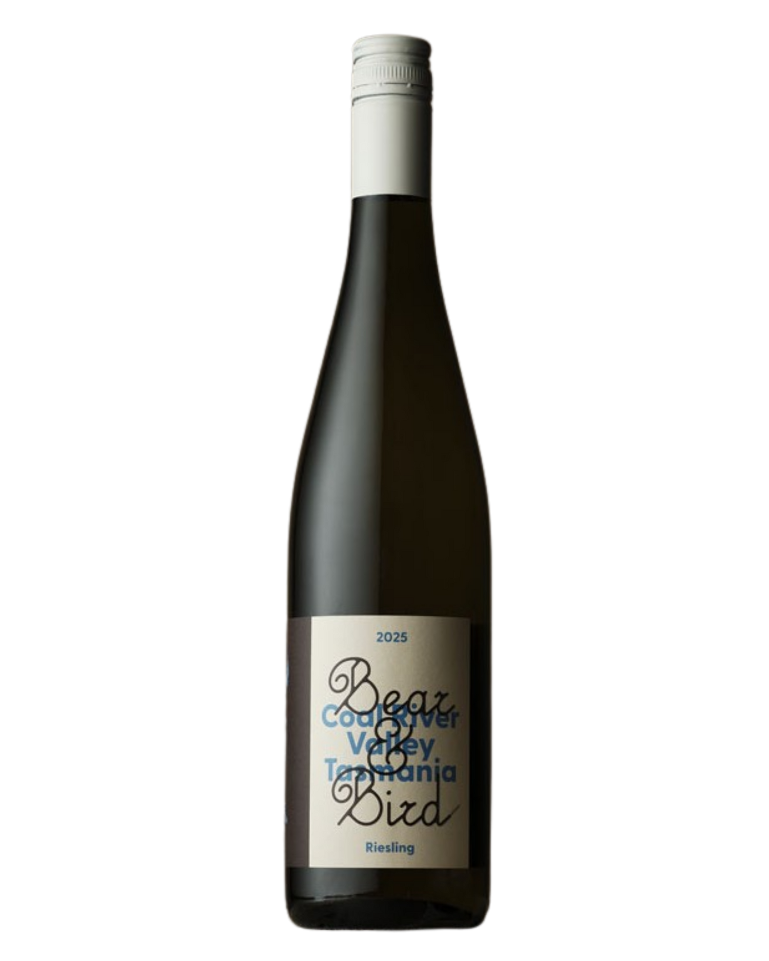 Bear & Bird Riesling with and white background and blue coal river wiritng in the background