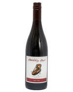 Wobbly Boot Pinot Noir with boot design on the label and red colour